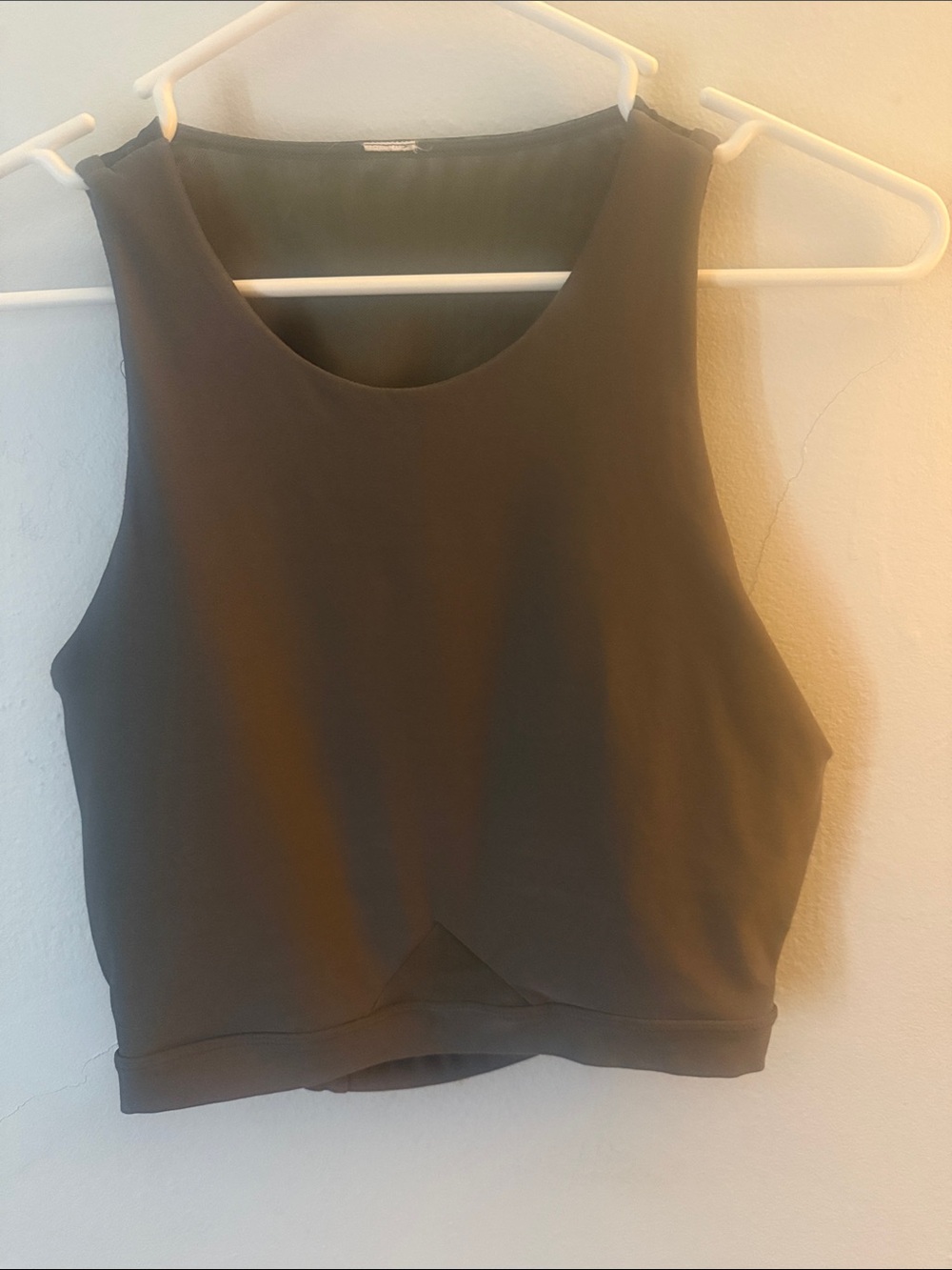 Sleeveless Olive Crop Top with Front Overlap Detail